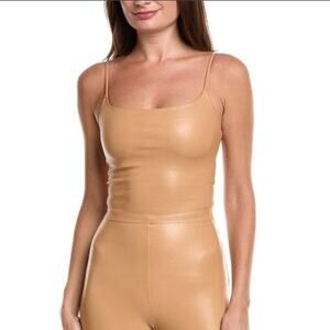 COMMANDO Womens Faux Leather Cami Crop Top Medium Beige Porcelain Stretch NWT